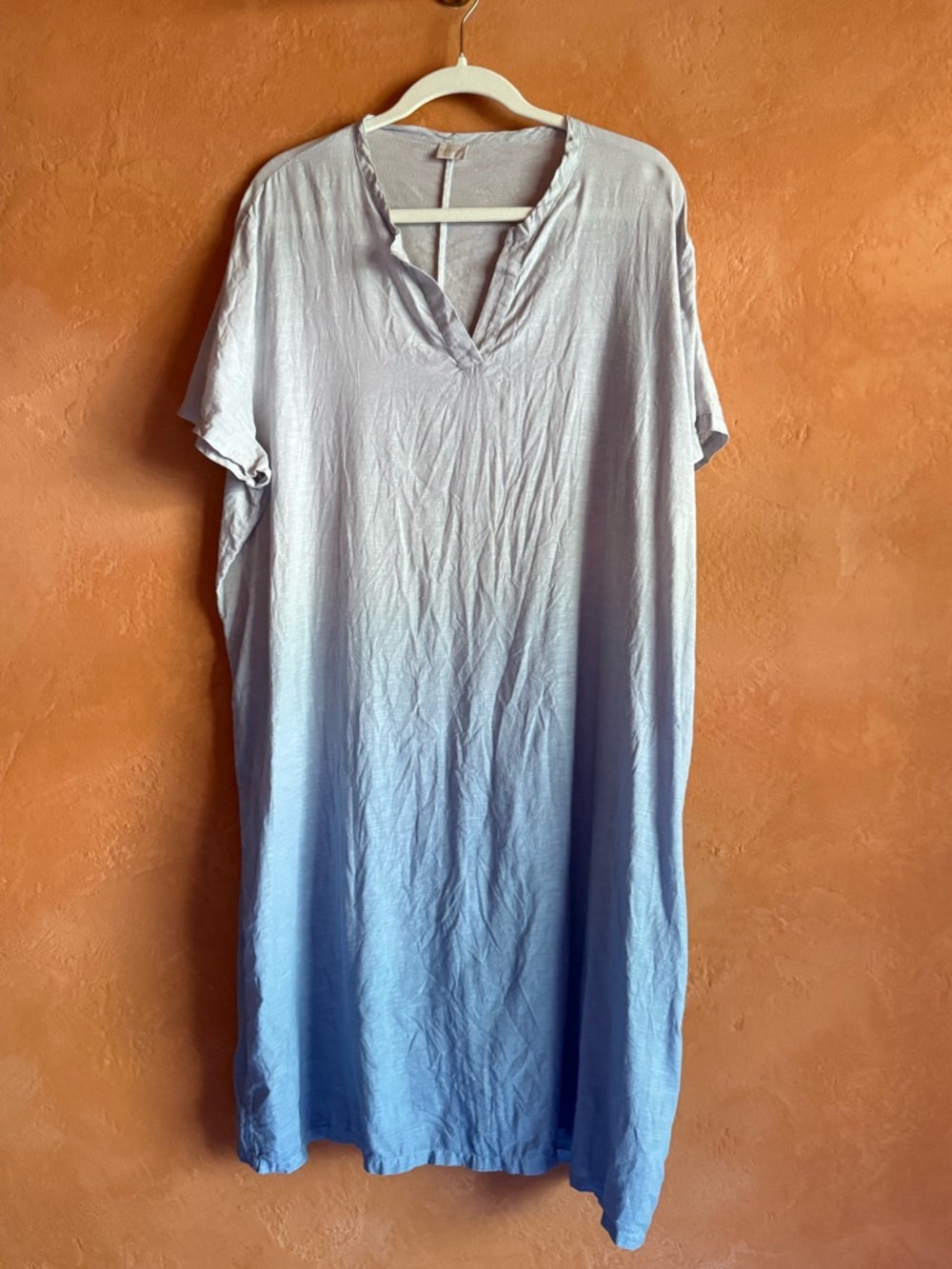 Poetry Linen Dress Blue Ombre Shift Dress Size 18 Minimalist